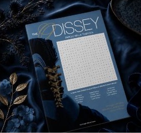 Editorial cover on dark silk